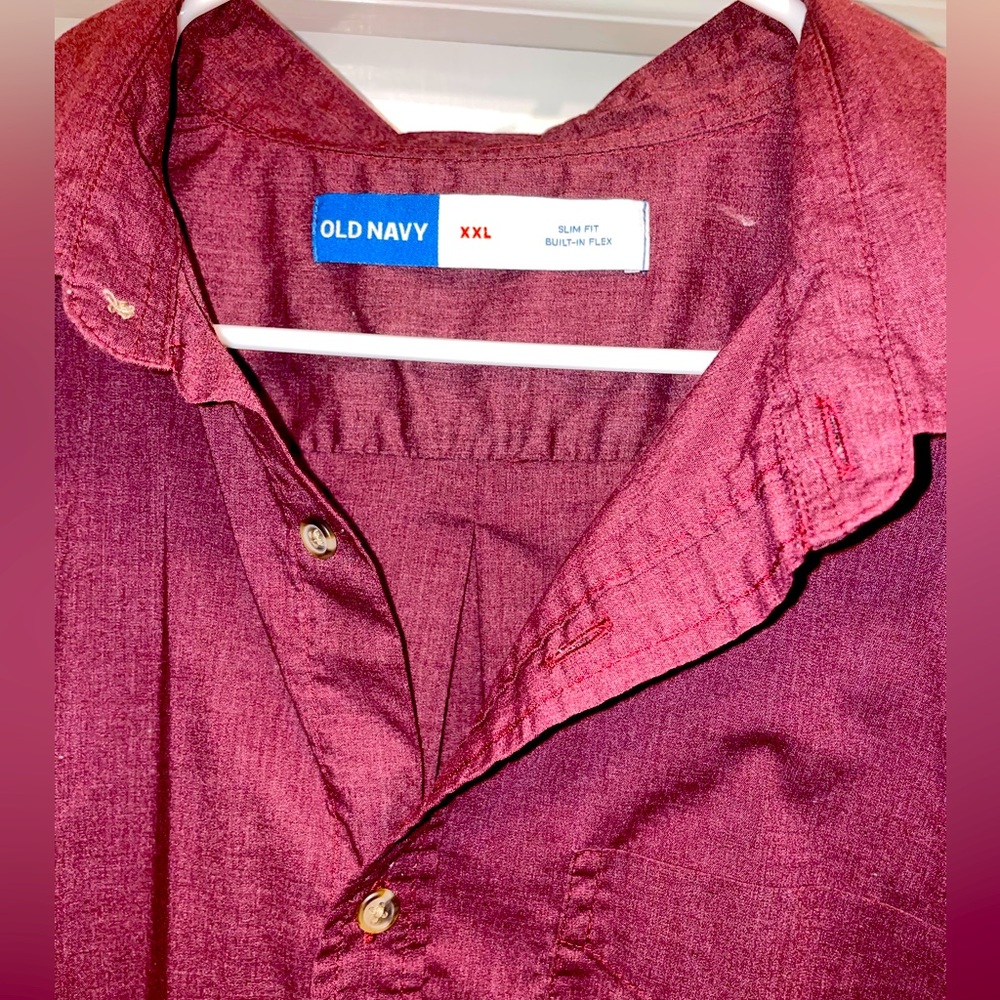 Men's XXL Old Casual Dressy Long Sleeve Button Down Shirt Burgundy